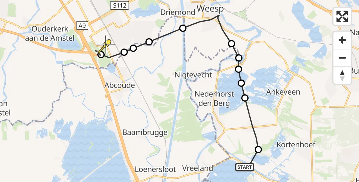 Routekaart van de vlucht: Lifeliner 1 naar Academisch Medisch Centrum (AMC), Zuwe