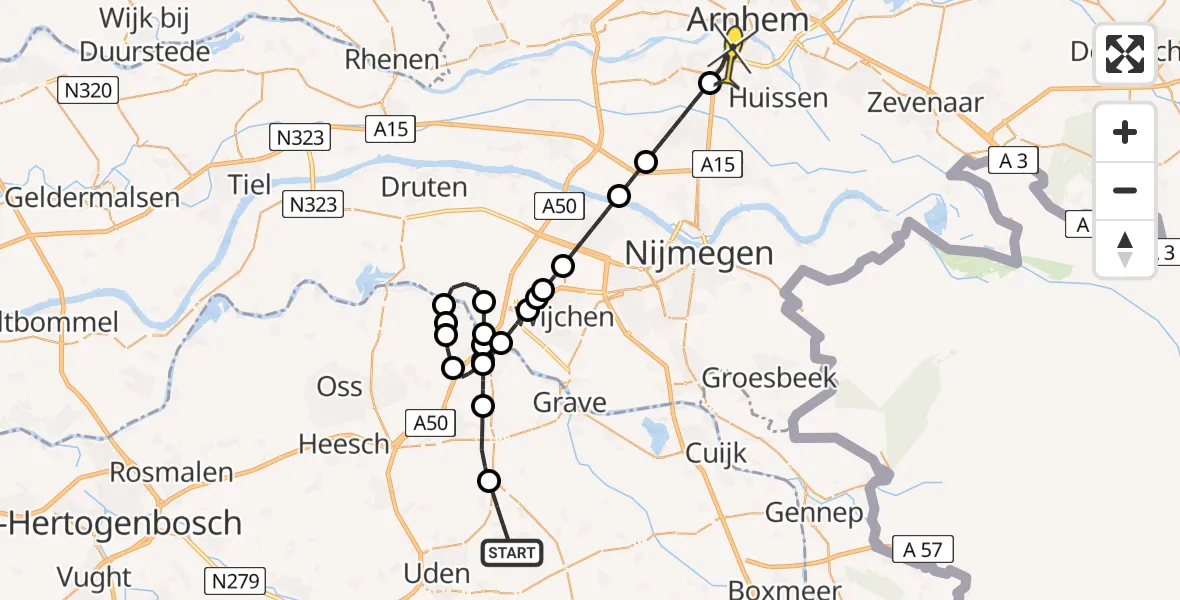 Routekaart van de vlucht: Lifeliner 3 naar Arnhem, Brand