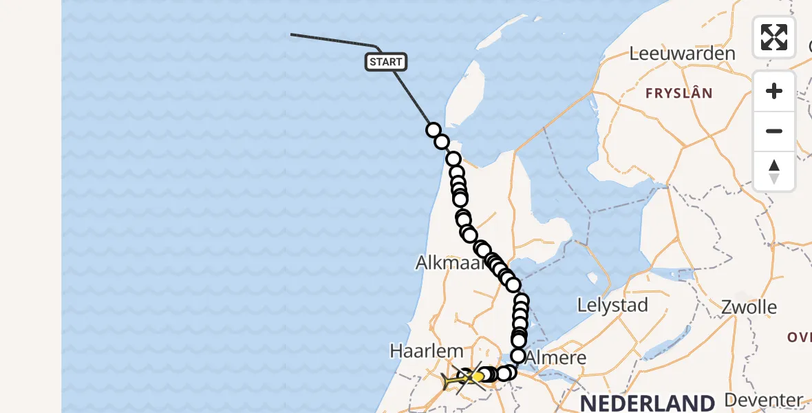 Vluchtroute Politiehelikopter van  naar Schiphol
