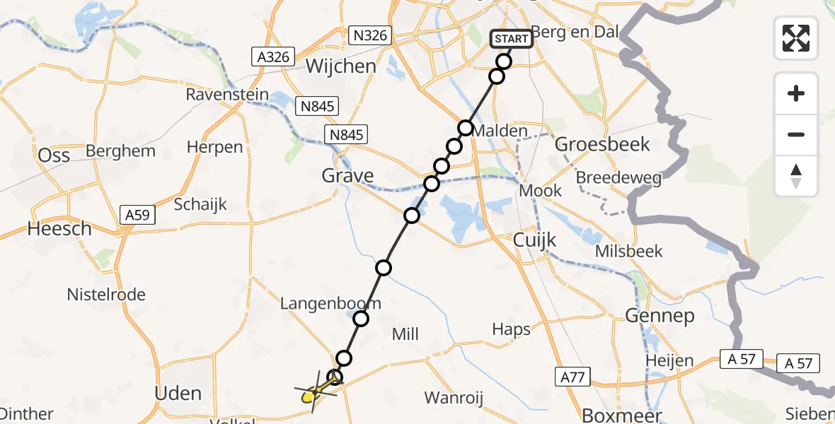 Routekaart van de vlucht: Lifeliner 3 naar Volkel, Baljuwstraat