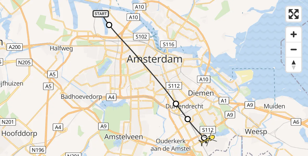 Routekaart van de vlucht: Lifeliner 1 naar Academisch Medisch Centrum (AMC), Nustar Terminals B.V.