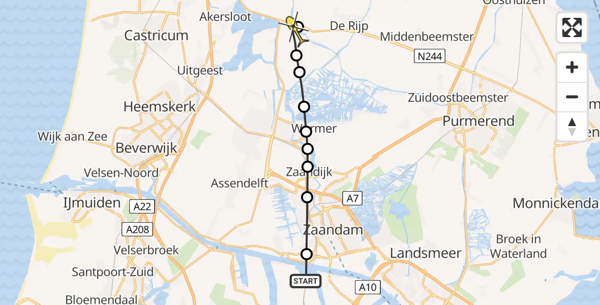 Routekaart van de vlucht: Lifeliner 1 naar West-Graftdijk, Hoofdtocht