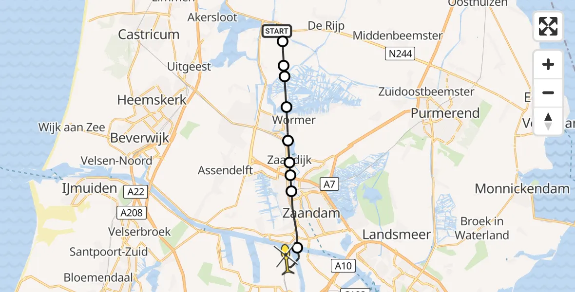 Routekaart van de vlucht: Lifeliner 1 naar Amsterdam Heliport, Graftdijkerweg