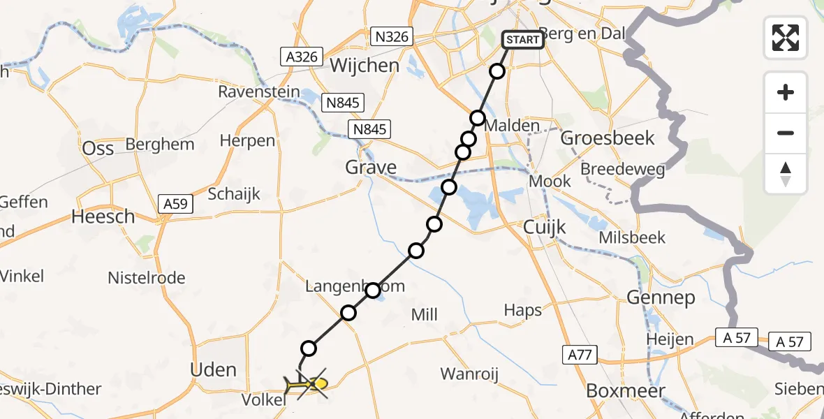 Routekaart van de vlucht: Lifeliner 3 naar Vliegbasis Volkel, Veldstraat