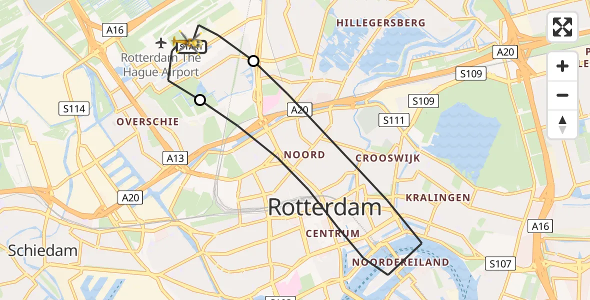 Vluchtroute Traumahelikopter Rotterdam The Hague Airport - Rotterdam The Hague Airport, 27 februari 2024, 13:31