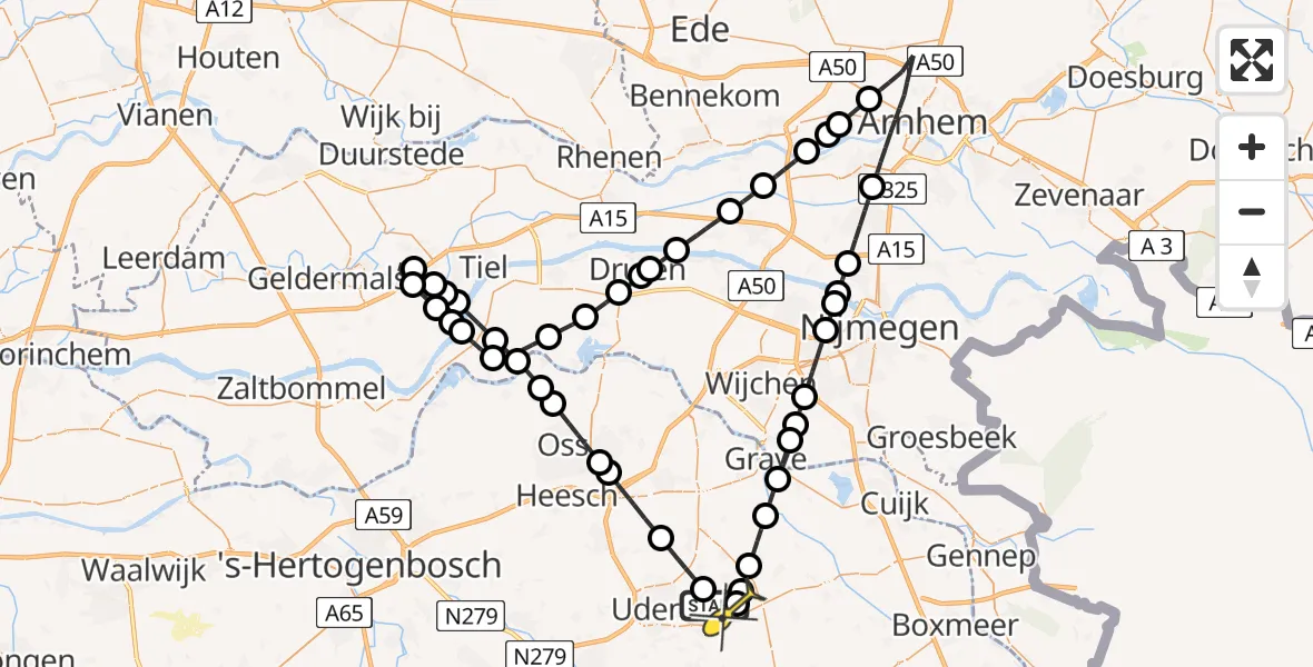 Routekaart van de vlucht: Lifeliner 3 naar Vliegbasis Volkel, Boekelsedijk