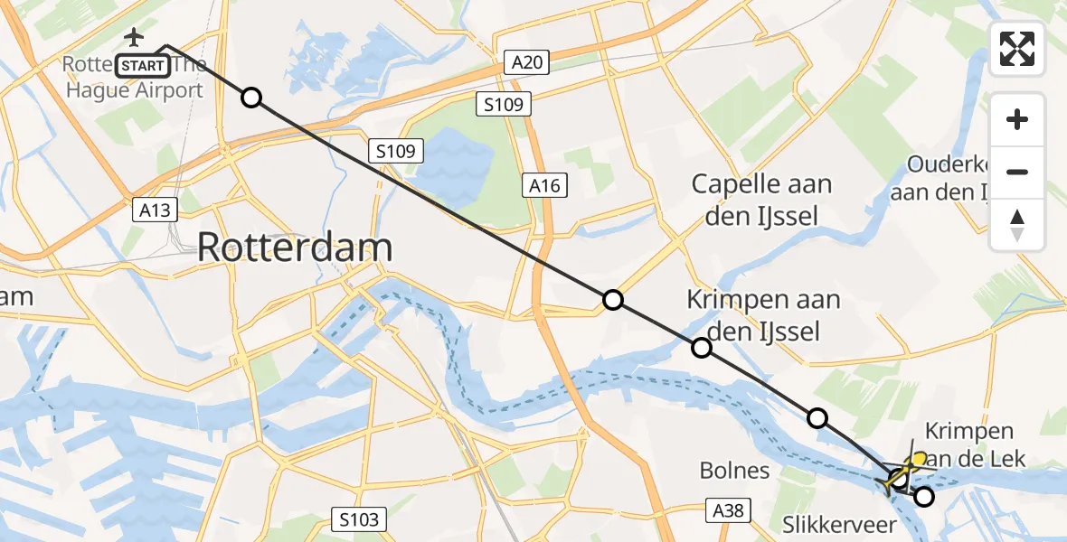 Routekaart van de vlucht: Lifeliner 2 naar Krimpen aan de Lek, Saffierstraat