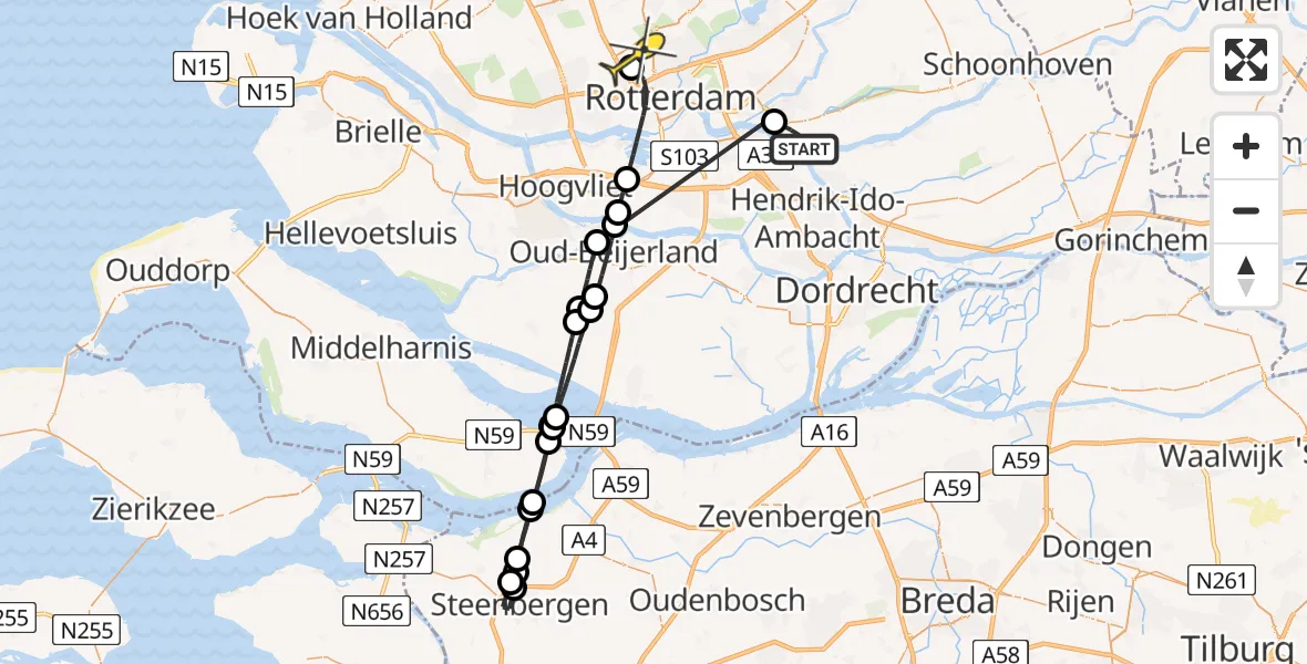 Routekaart van de vlucht: Lifeliner 2 naar Rotterdam The Hague Airport, Tiendweg