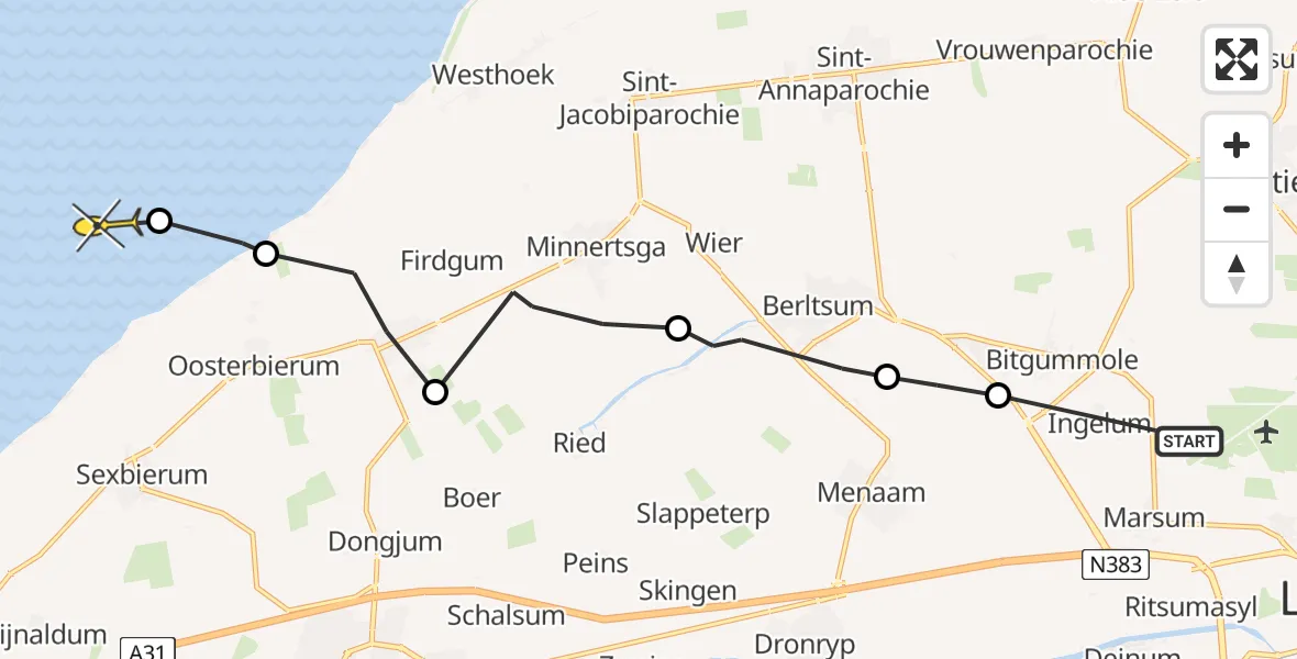 Routekaart van de vlucht: Ambulanceheli naar Formerum, Bitgumerdyk