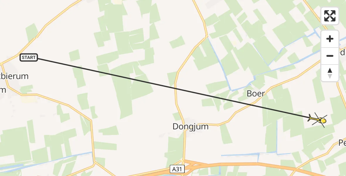 Routekaart van de vlucht: Ambulancehelikopter naar Schalsum, Aldmear