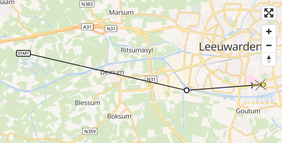 Routekaart van de vlucht: Ambulancehelikopter naar Leeuwarden, Hendrik Algraweg