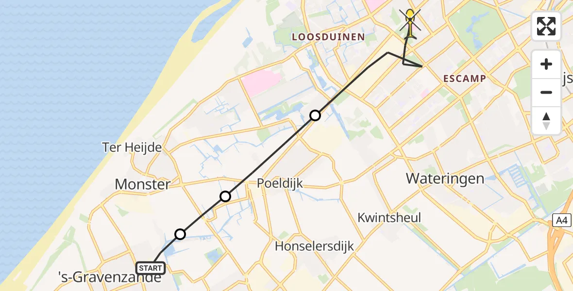 Routekaart van de vlucht: Lifeliner 2 naar Den Haag, Gantellaan