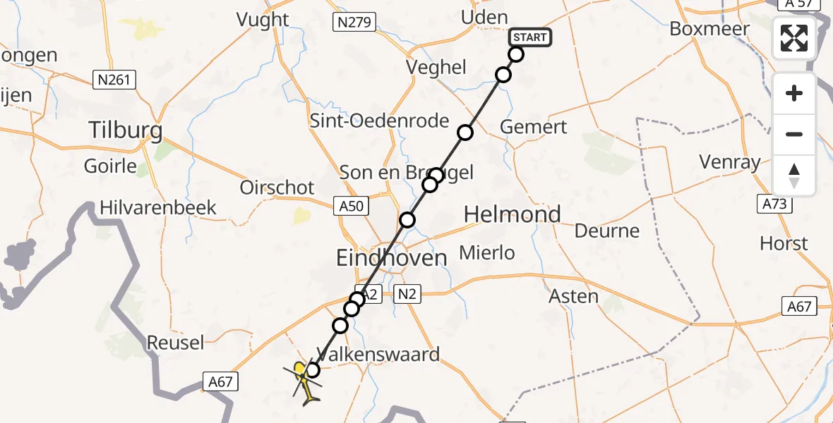 Routekaart van de vlucht: Lifeliner 3 naar Bergeijk, Heikantstraat