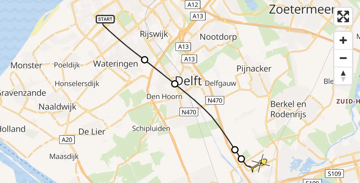 Routekaart van de vlucht: Lifeliner 2 naar Rotterdam The Hague Airport, Zilverstraat