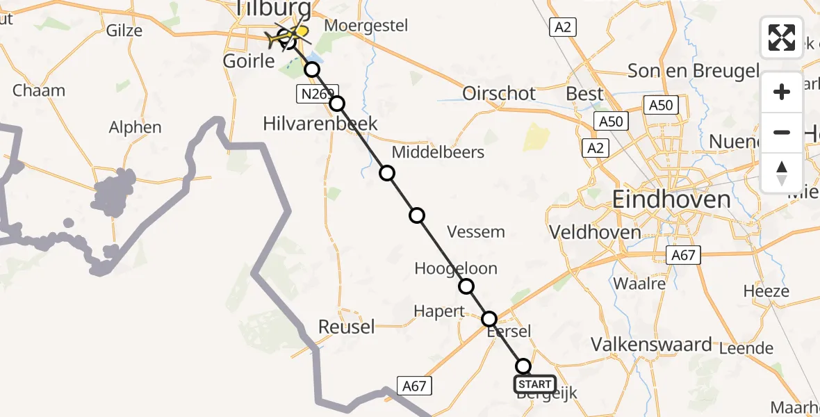 Routekaart van de vlucht: Lifeliner 3 naar Tilburg, Lage Heide