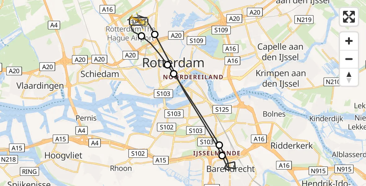 Vluchtroute Traumahelikopter Rotterdam The Hague Airport - Rotterdam The Hague Airport, 27 februari 2024, 16:35
