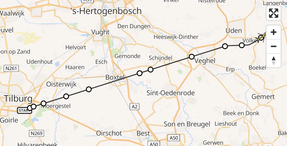 Routekaart van de vlucht: Lifeliner 3 naar Vliegbasis Volkel, Provincialeweg