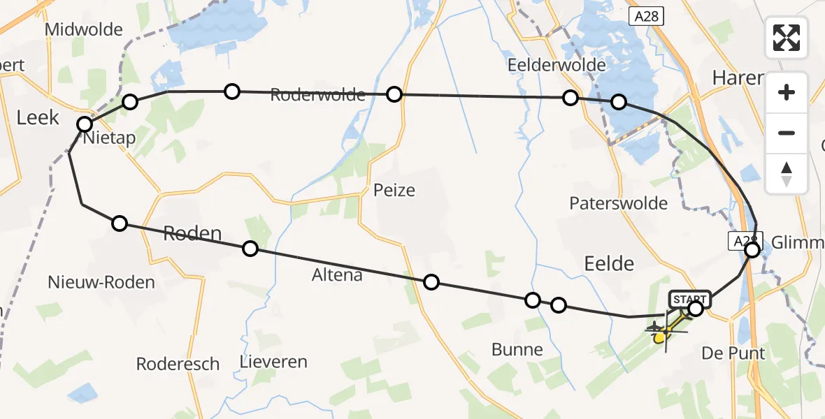 Routekaart van de vlucht: Lifeliner 4 naar Groningen Airport Eelde, Lugtenbergerweg