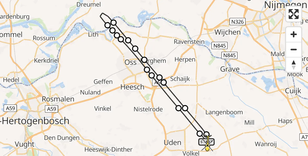 Routekaart van de vlucht: Lifeliner 3 naar Vliegbasis Volkel, Achter-Oventje