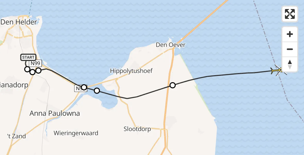 Routekaart van de vlucht: Kustwachthelikopter naar Stavoren, Mastenmakersweg