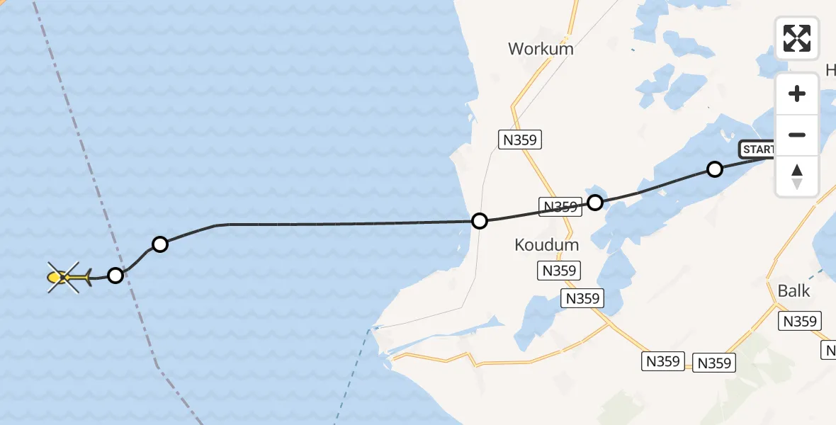 Routekaart van de vlucht: Kustwachthelikopter naar Wieringerwerf, Lange Hoek