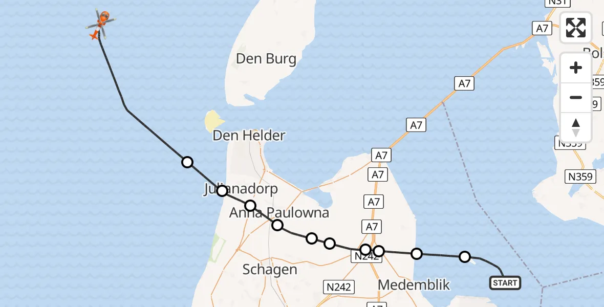 Vluchtroute Kustwachthelikopter Enkhuizen - , 27 februari 2024, 19:06