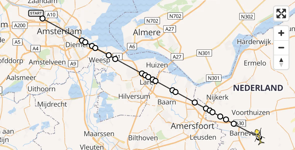 Routekaart van de vlucht: Lifeliner 1 naar Barneveld, Westhaven