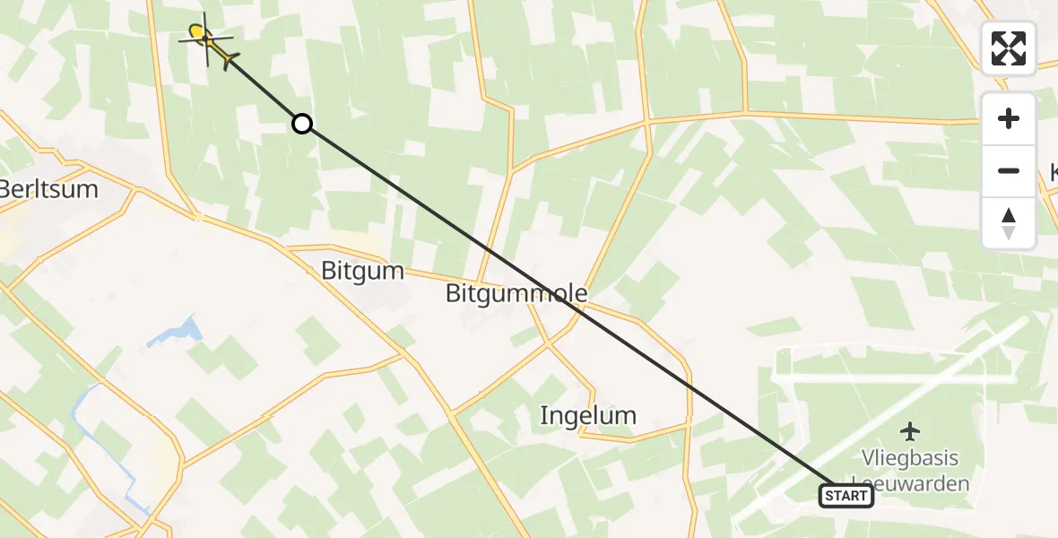 Routekaart van de vlucht: Ambulancehelikopter naar St.-Annaparochie, Langhuisterweg