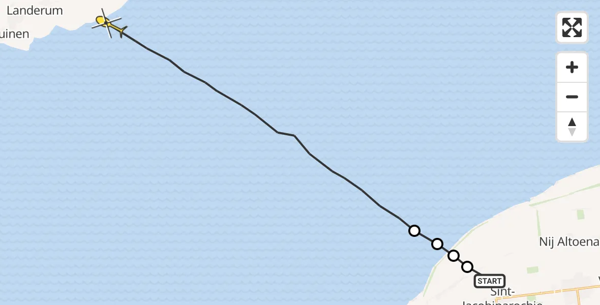 Routekaart van de vlucht: Ambulanceheli naar Formerum, Oudebildtdijk