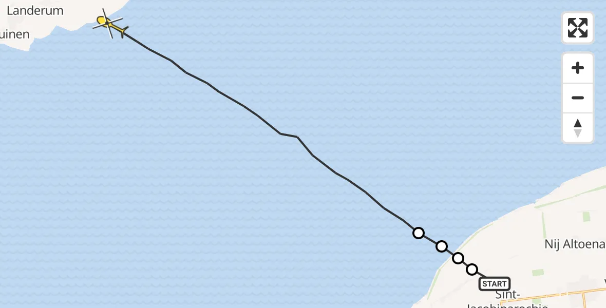 Routekaart van de vlucht: Ambulancehelikopter naar Formerum, Oudebildtdijk