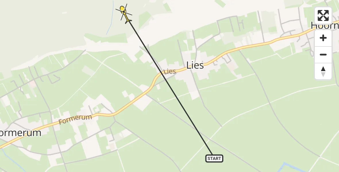 Routekaart van de vlucht: Ambulancehelikopter naar Formerum, Duinweg Lies