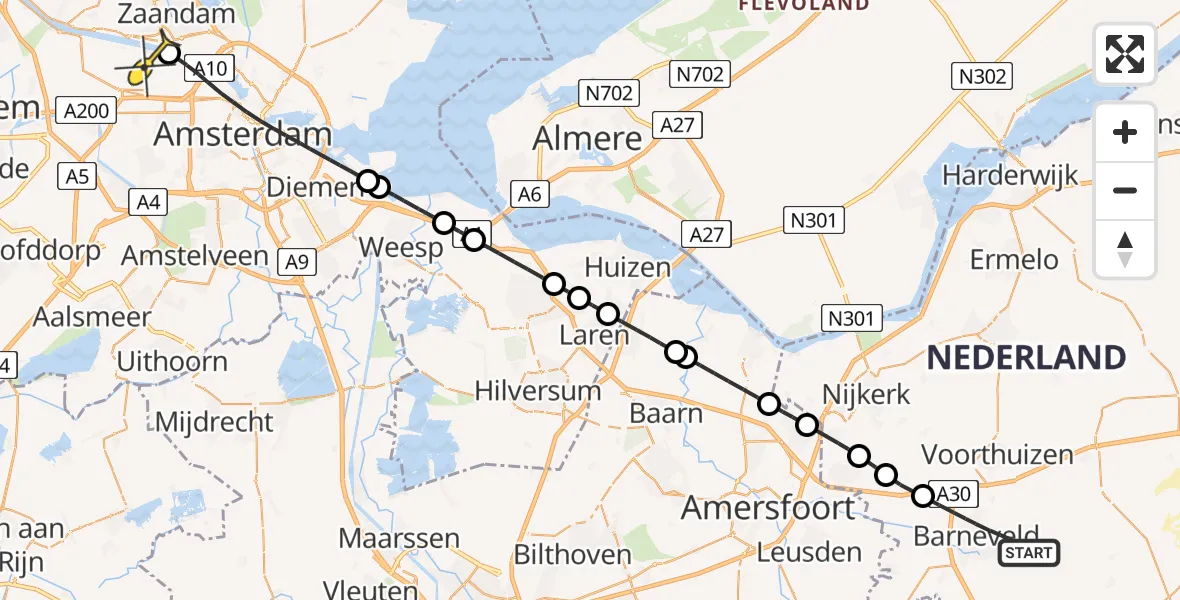 Routekaart van de vlucht: Lifeliner 1 naar Amsterdam Heliport, Barnseweg