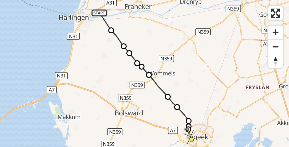 Routekaart van de vlucht: Ambulanceheli naar Sneek, Herbaijumerweg