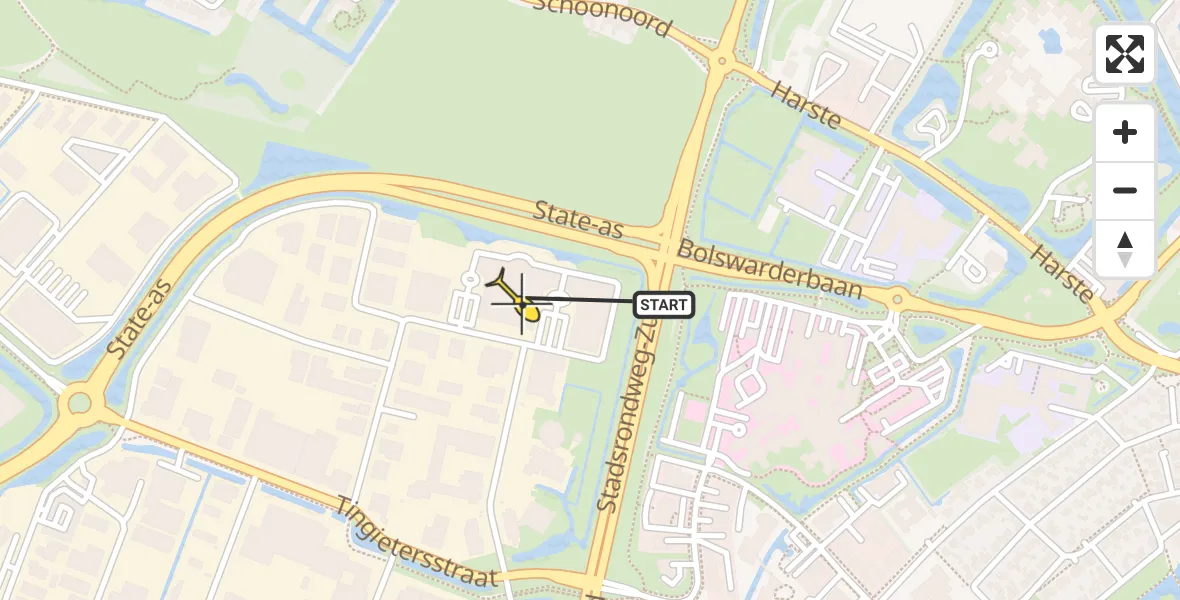 Routekaart van de vlucht: Ambulancehelikopter naar Sneek, Smidsstraat