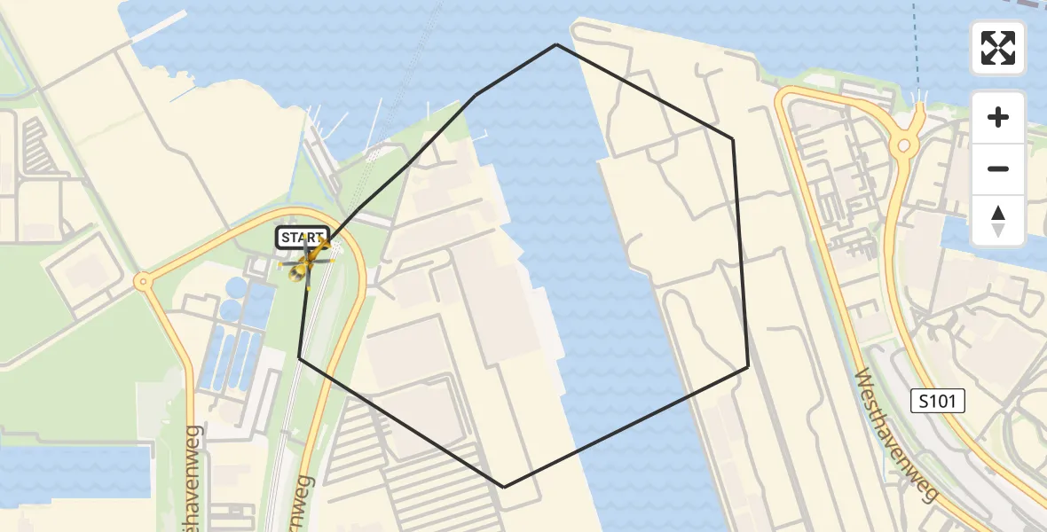 Vluchtroute Traumahelikopter van Amsterdam Heliport naar Amsterdam Heliport