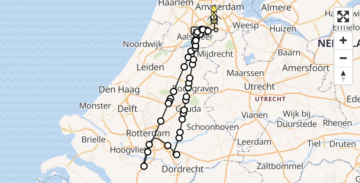 Routekaart van de vlucht: Politieheli naar VU Medisch Centrum Amsterdam, Columbiahof