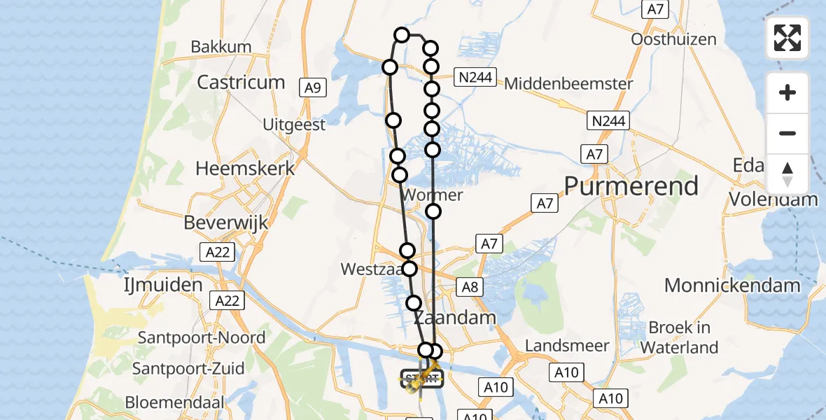 Routekaart van de vlucht: Lifeliner 1 naar Amsterdam Heliport, Elbaweg