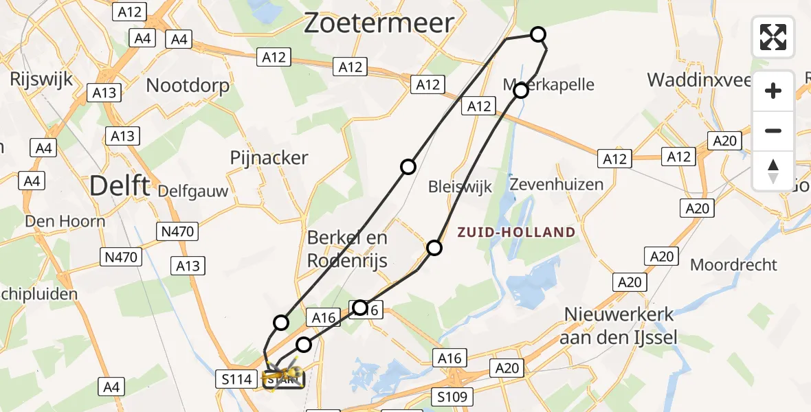 Vluchtroute Traumahelikopter Rotterdam The Hague Airport - Rotterdam The Hague Airport, 27 februari 2024, 23:13