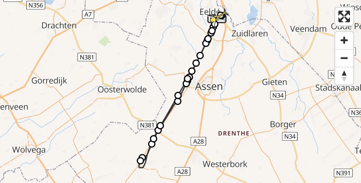Routekaart van de vlucht: Lifeliner 4 naar Groningen Airport Eelde, Norgerweg