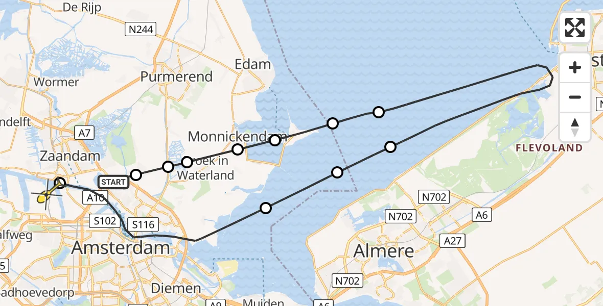 Routekaart van de vlucht: Lifeliner 1 naar Amsterdam Heliport, Rietland