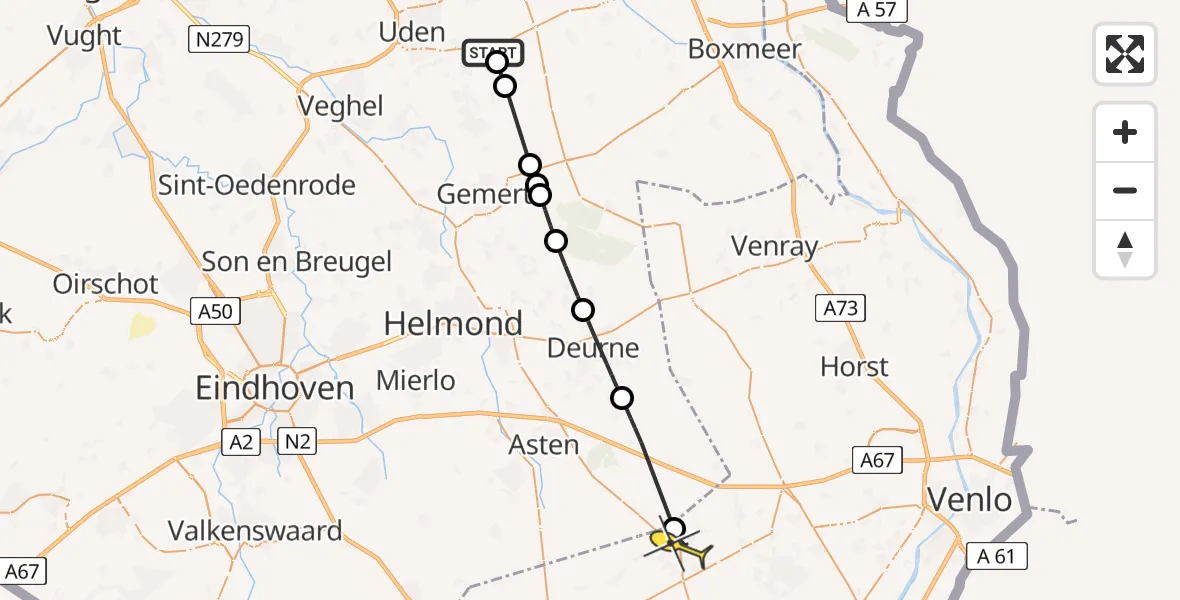 Routekaart van de vlucht: Lifeliner 3 naar Meijel, Dennenstraat