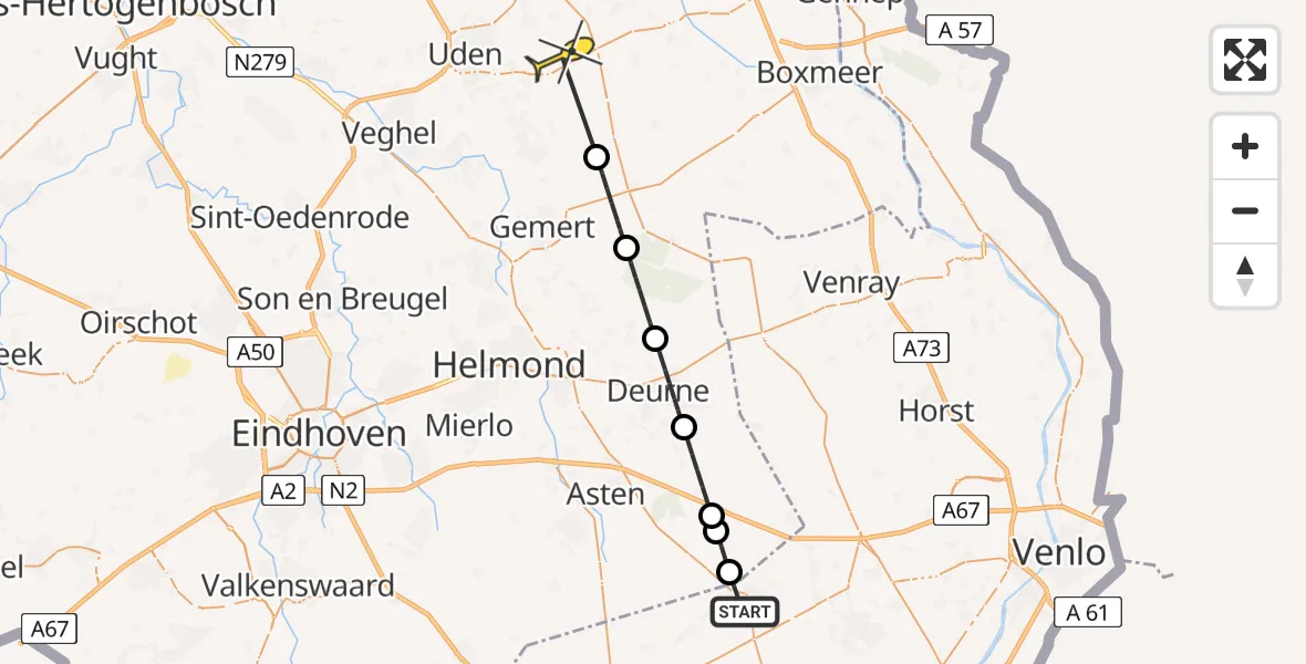 Routekaart van de vlucht: Lifeliner 3 naar Vliegbasis Volkel, Berkenheg