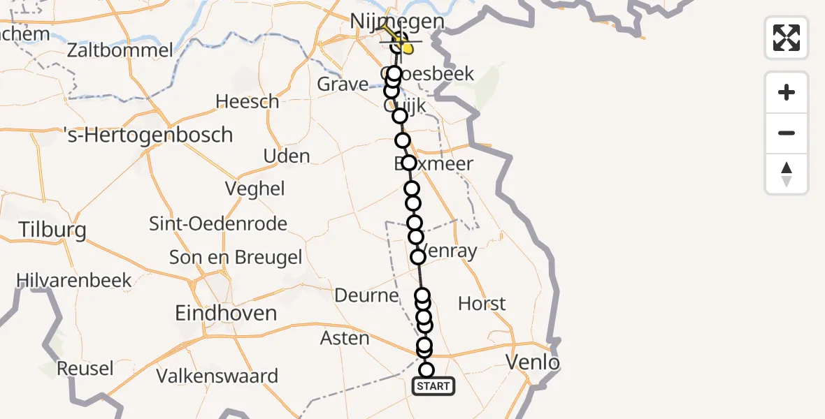 Routekaart van de vlucht: Lifeliner 3 naar Radboud Universitair Medisch Centrum, Marispaedje