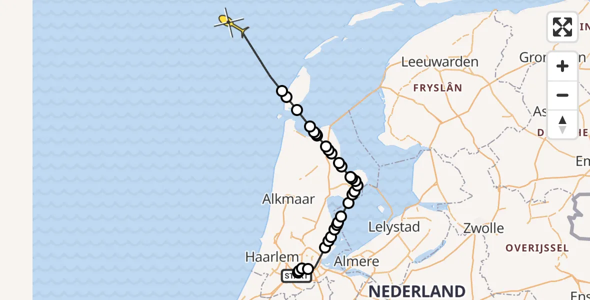 Routekaart van de vlucht: Politieheli naar Nieuwemeerdijk