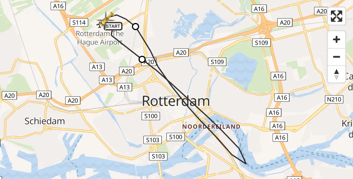 Vluchtroute Traumahelikopter Rotterdam The Hague Airport - Rotterdam The Hague Airport, 28 februari 2024, 10:52