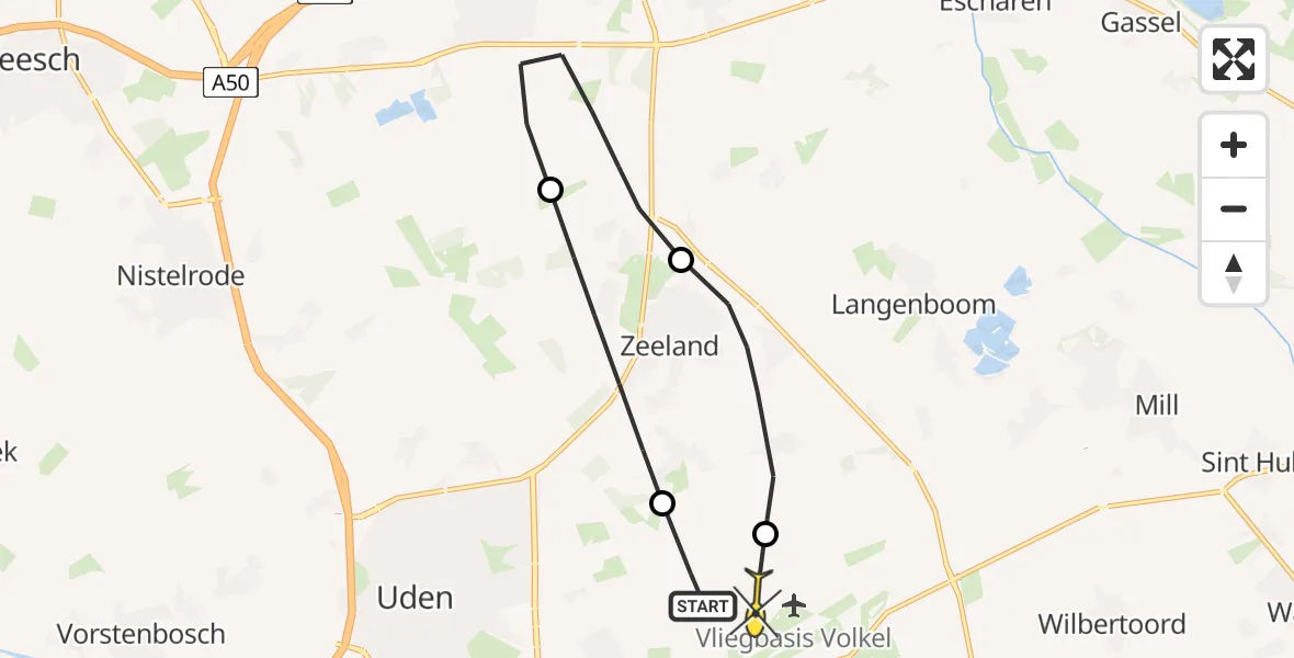 Routekaart van de vlucht: Lifeliner 3 naar Vliegbasis Volkel, Boekelsedijk