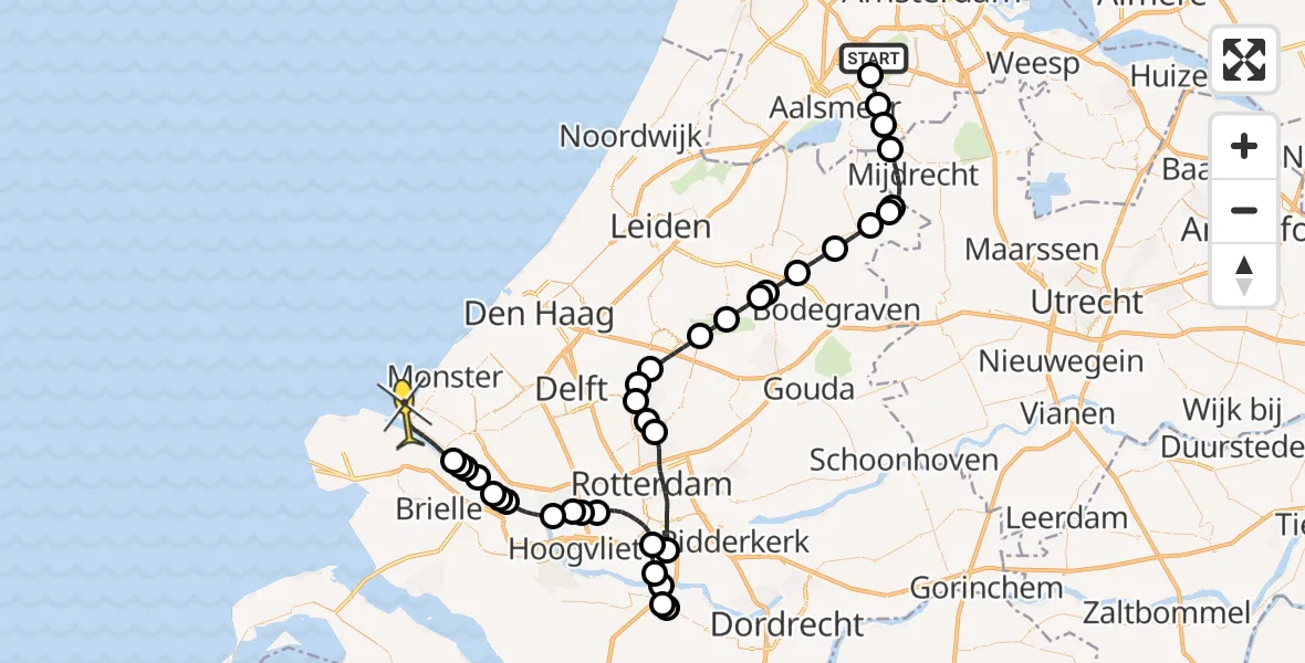 Routekaart van de vlucht: Politiehelikopter naar Hoek van Holland, Westerkimweg