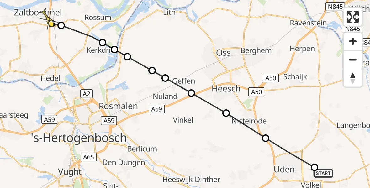 Routekaart van de vlucht: Lifeliner 3 naar Zaltbommel, Mariniersstraat