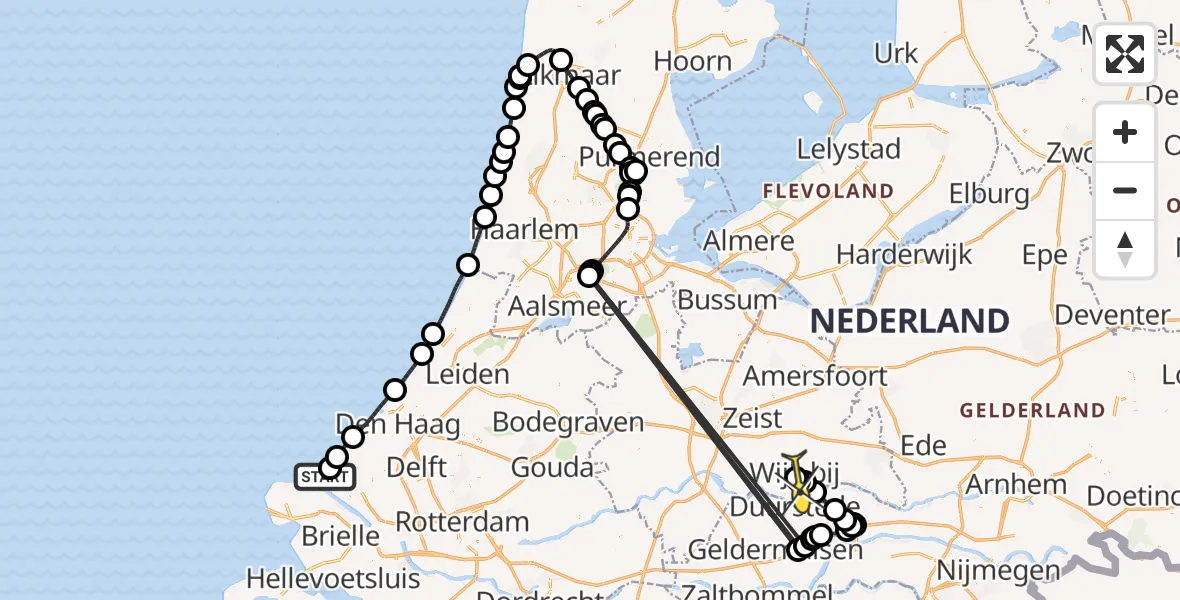 Routekaart van de vlucht: Politieheli naar Wijk bij Duurstede, Verlengde Strandweg