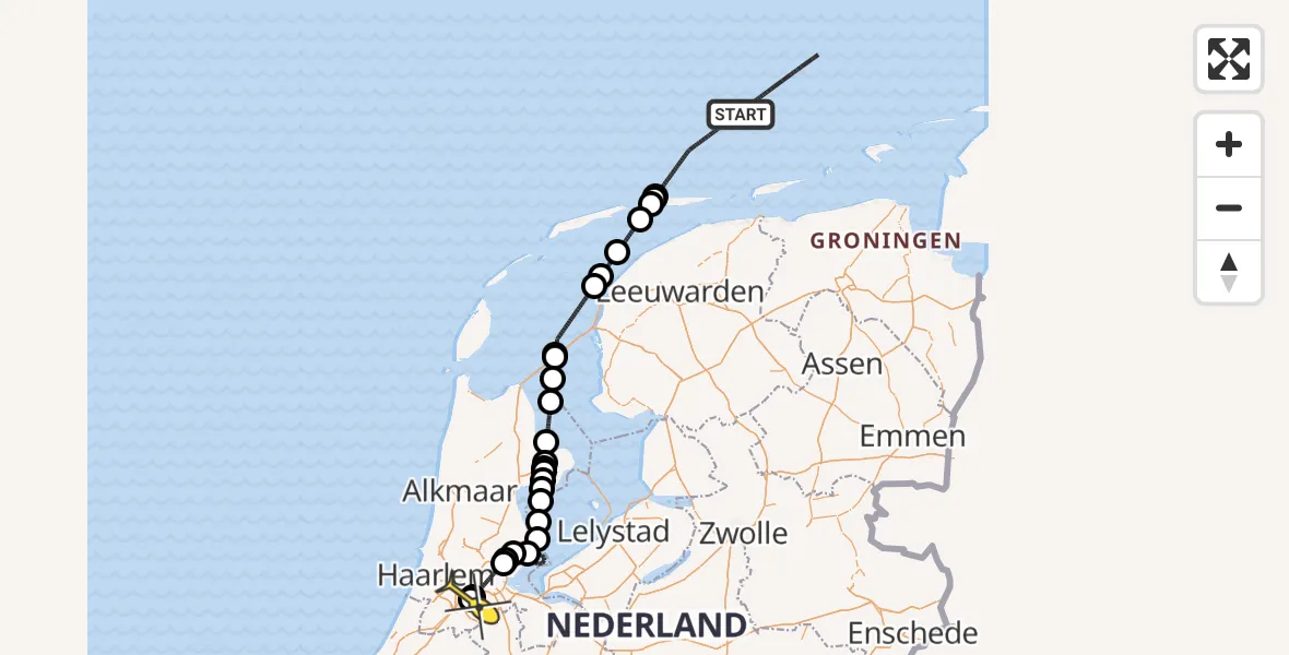 Vluchtroute Politiehelikopter van  naar Schiphol